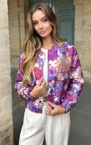 Jurkjes Jacquard Flower Print Bomberjacket Paars