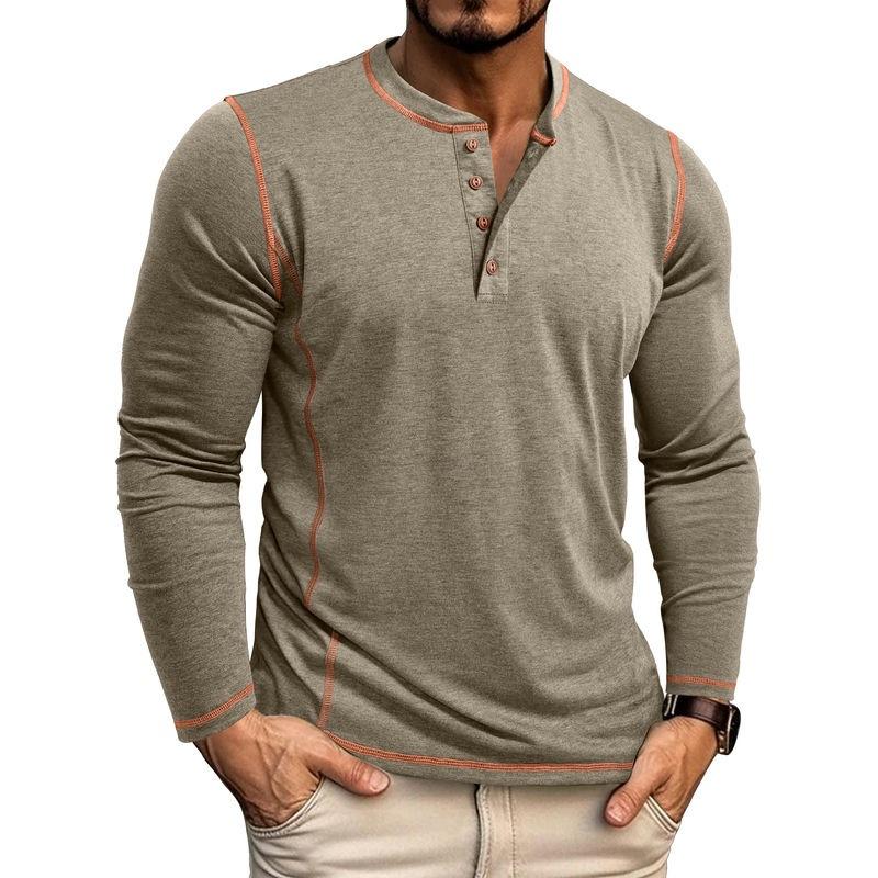 Phoca largha Henley T-shirt voor heren Casual lange mouw Lichtgewicht knoop pullover shirts Stretch basic T-shirts Tops Heren workout atletisch slim fit Henley shirts L kaki