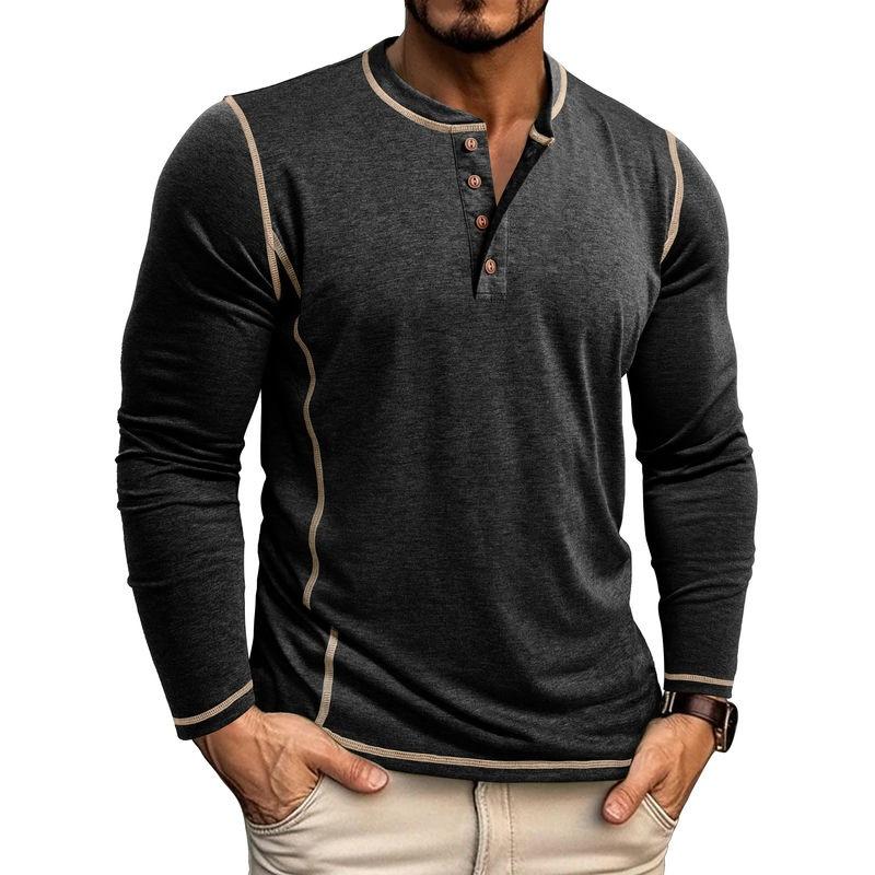 Phoca largha Henley T-shirt voor heren Casual lange mouw Lichtgewicht knoop pullover shirts Stretch basic T-shirts Tops Heren workout atletisch slim fit Henley shirts L zwart