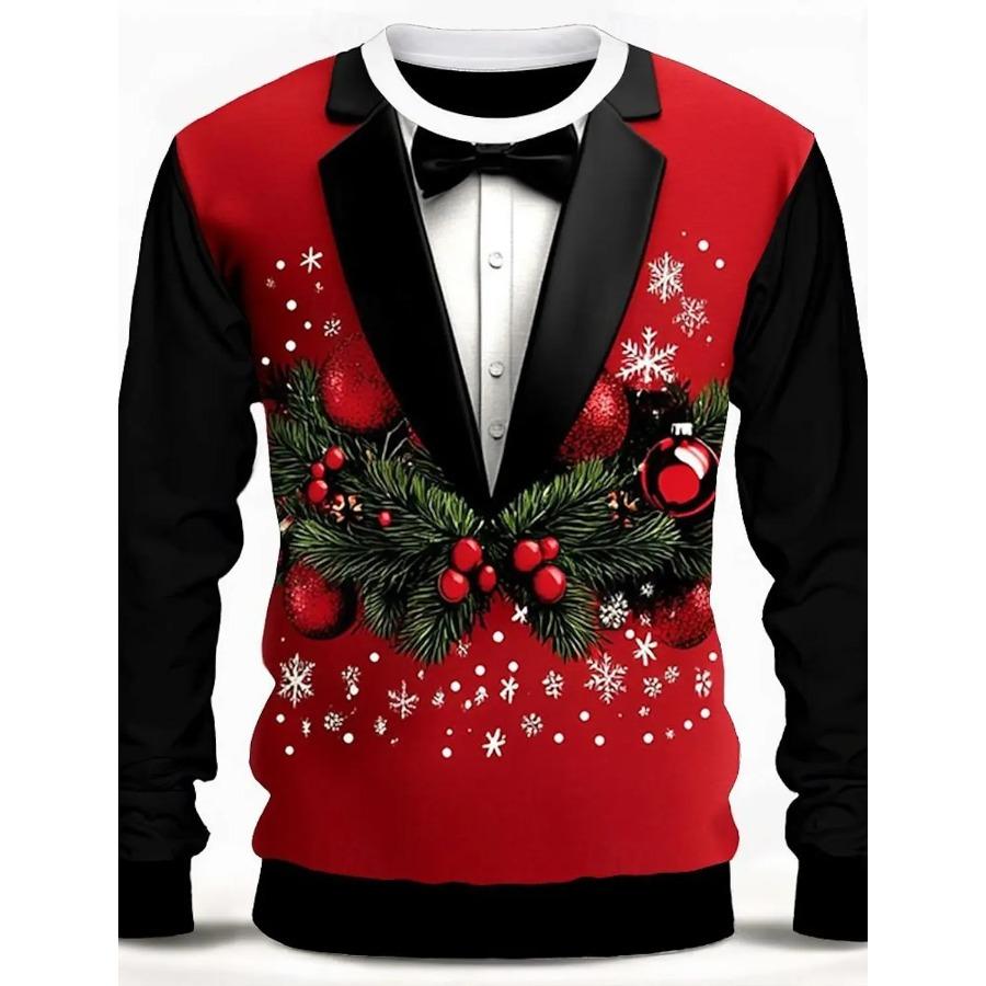 Women 3d clothes Kerstboom Sneeuwvlok Vlinderdas Heren 3D Print O-Hals T-shirt Tee Feest Casual Kerst Thema T-shirt Rood Lange Mouw Tops 6XL