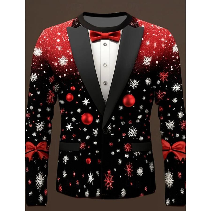 Women 3d clothes Kerstboom Sneeuwvlok Vlinderdas Heren 3D Print O-Hals T-shirt Tee Feest Casual Kerst Thema T-shirt Rood Lange Mouw Tops 6XL