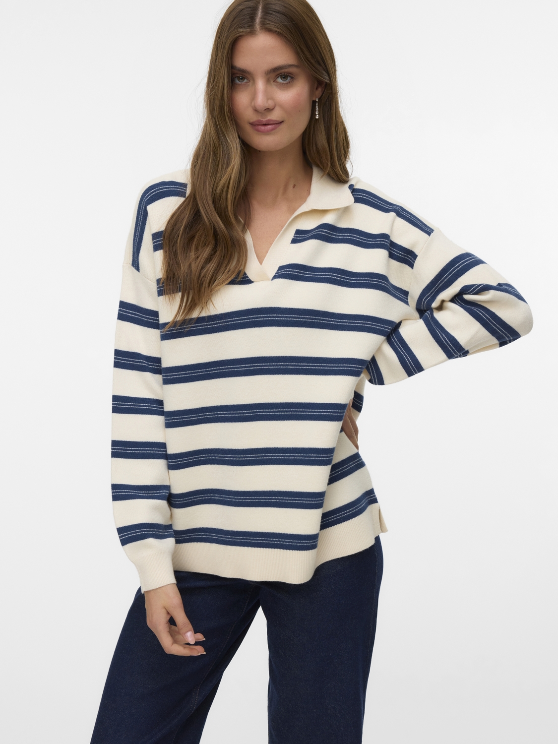Vero moda Vmgold Stripe Ls Long Poloneck Pull: