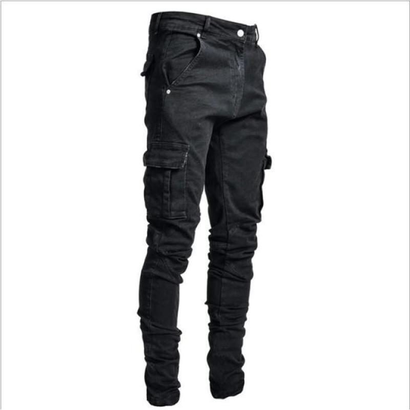 Wangpai Apparel Skinny herenjeans met meerdere zakken M zwart