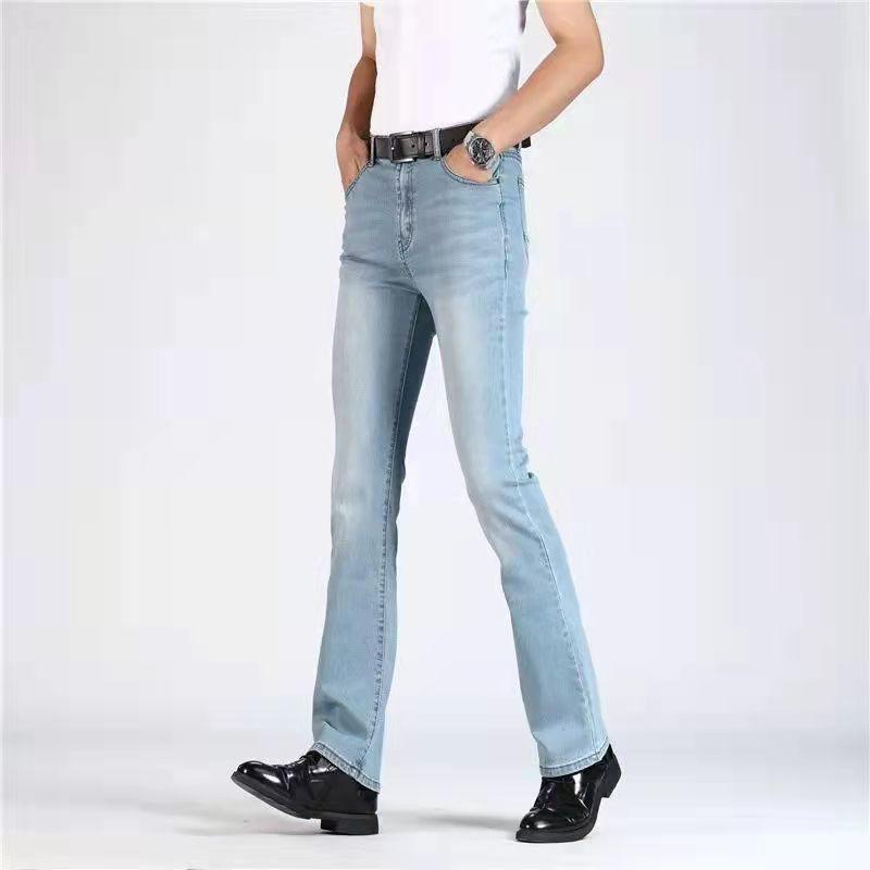 AI Supermarket Heren Losse Denim Bell-Bottom Jeans: Casual broek met wijde pijpen voor lente en herfst S lichtblauwe kleur
