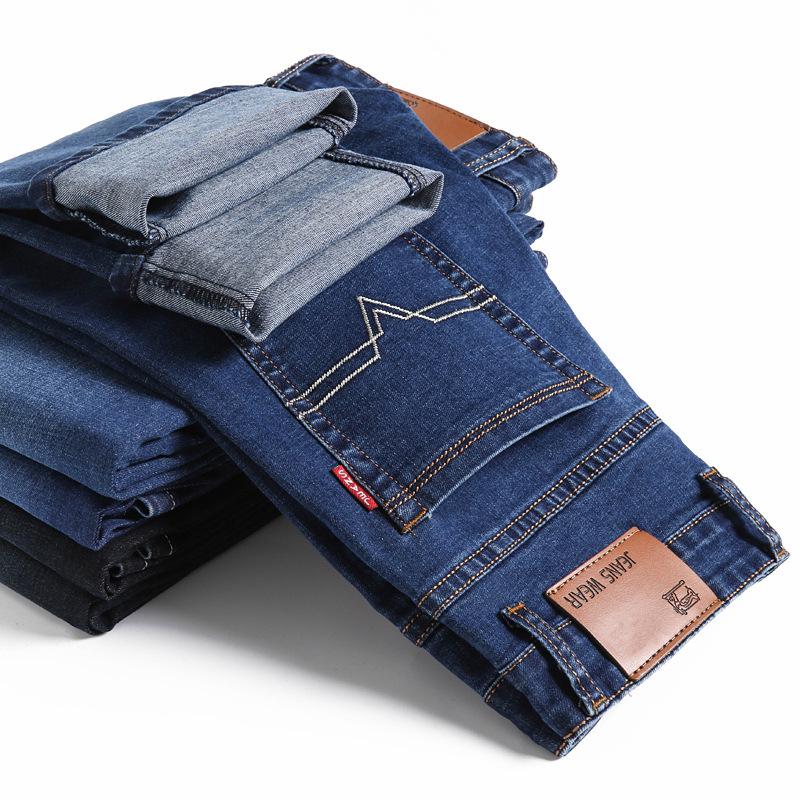 Soundgood Heren Jeans Stretch Hoge Taille Rechte Pijp Casual Losse Pasvorm Middelbare Leeftijd Veelzijdige Zakelijke Stretch Broek 40