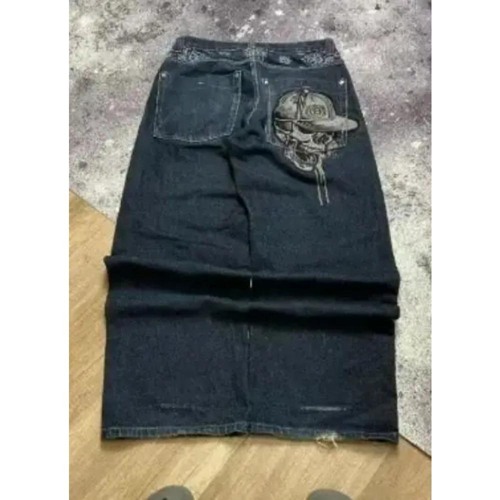 Tinicoo Amerikaanse Retro High Street Y2K Gepersonaliseerde Patchwork Letter Geborduurde Jeans Gothic Mode Wijde Pijpen Denim Broek S