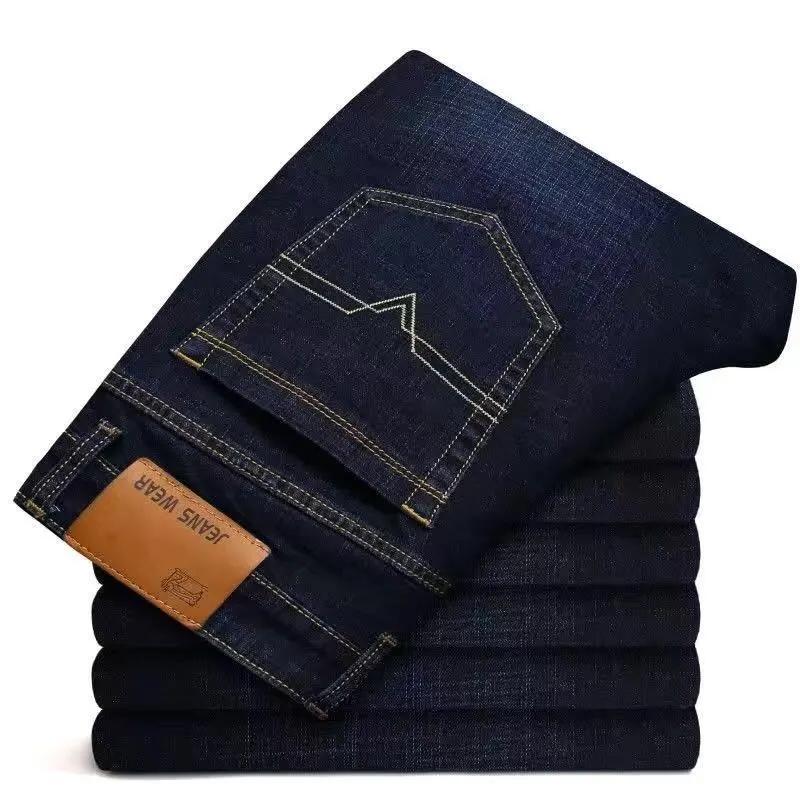 WTEMPO Lente katoenen jeans heren hoge stretch rechte pijp jeans effen casual werk goedkope lange denim broek 28 zwart