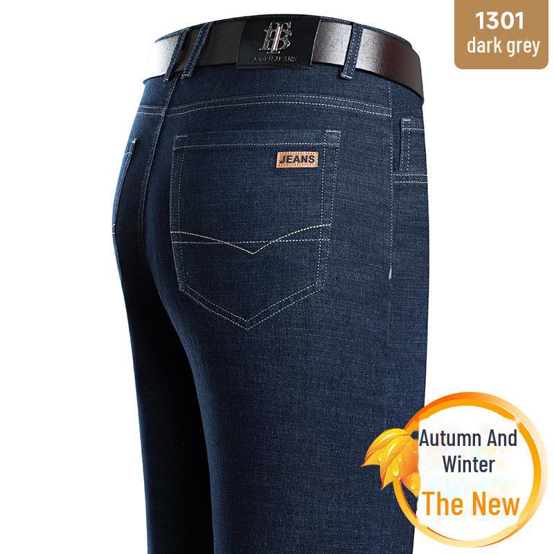 Top Men Wardrobe Purkey Kangaroo elastische rechte jeans voor heren - dikke denim voor herfst/winter, zakelijke casual stijl Size 36 zwarte grijze kleur