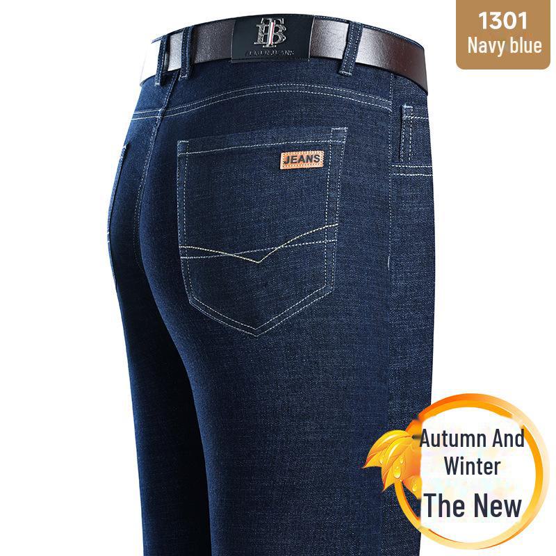 Top Men Wardrobe Purkey Kangaroo elastische rechte jeans voor heren - dikke denim voor herfst/winter, zakelijke casual stijl Size 34 donkerblauwe kleur