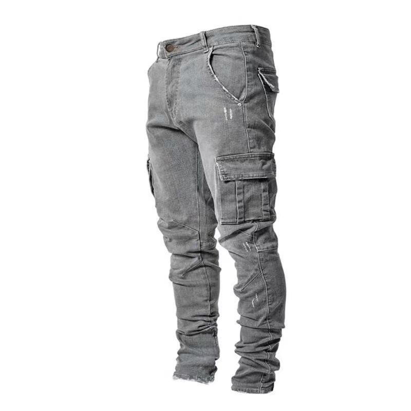 Polaris star Europese & Amerikaanse Heren Skinny Jeans met Zijzakken NK012 XL grijs