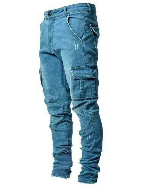 Polaris star Europese & Amerikaanse Heren Skinny Jeans met Zijzakken NK012 XL marineblauwe kleur