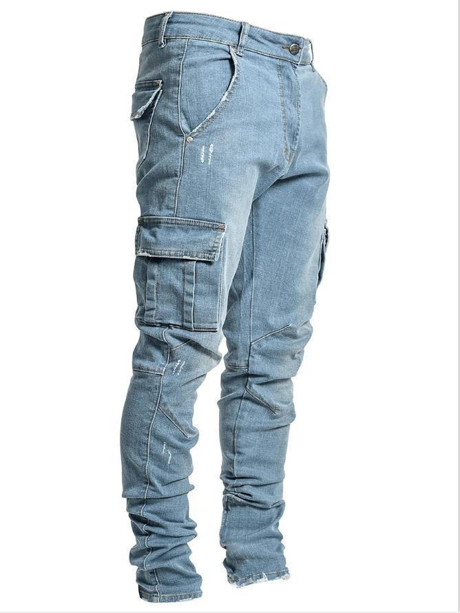 Polaris star Europese & Amerikaanse Heren Skinny Jeans met Zijzakken NK012 S lichtblauwe kleur