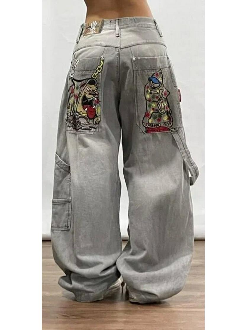 VantaGoods Amerikaanse Y2K Polar Boy Hip-Hop Geborduurde Straight-Leg Jeans voor Heren Small