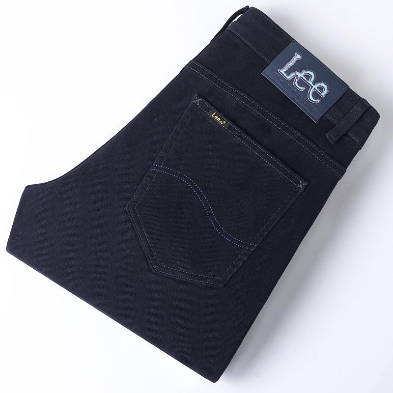 VantaGoods Lee Men's Thick Elastic Straight-Leg Jeans voor herfst/winter - Casual Slim Fit voor zakelijke stijl op middelbare leeftijd 40