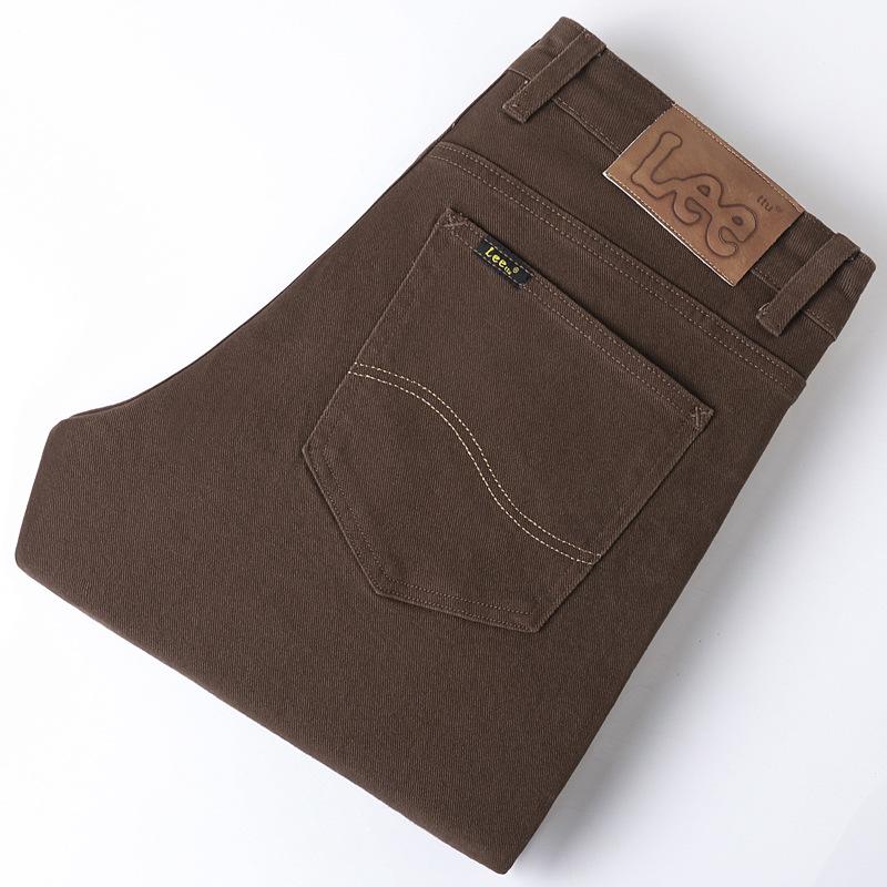 VantaGoods Lee Men's Thick Elastic Straight-Leg Jeans voor herfst/winter - Casual Slim Fit voor zakelijke stijl op middelbare leeftijd 36