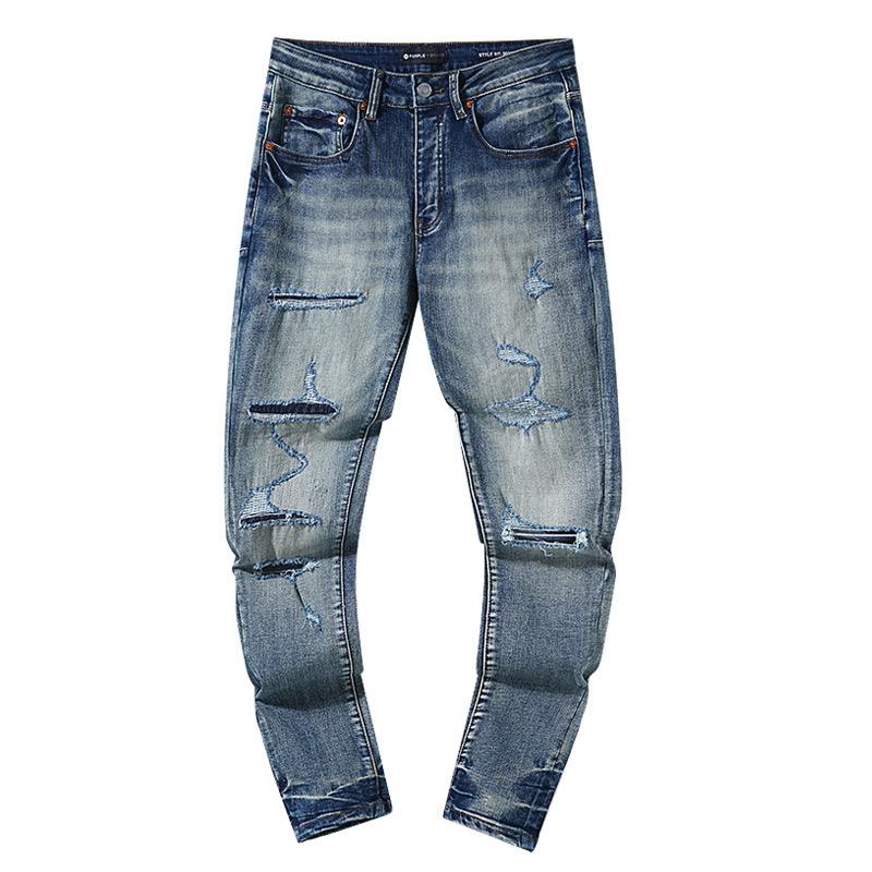 GEMTIDE Blauwe Gescheurde Jeans High Street Casual Broek 36