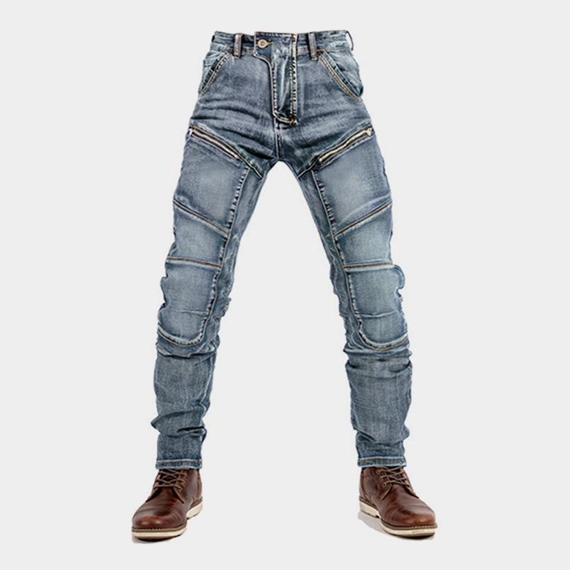 StrideBox Europees-Amerikaanse Kevlar Motorrijbroek: Vierseizoenen, Dubbele rits, Slim fit, Anti-val racebroek L blauw