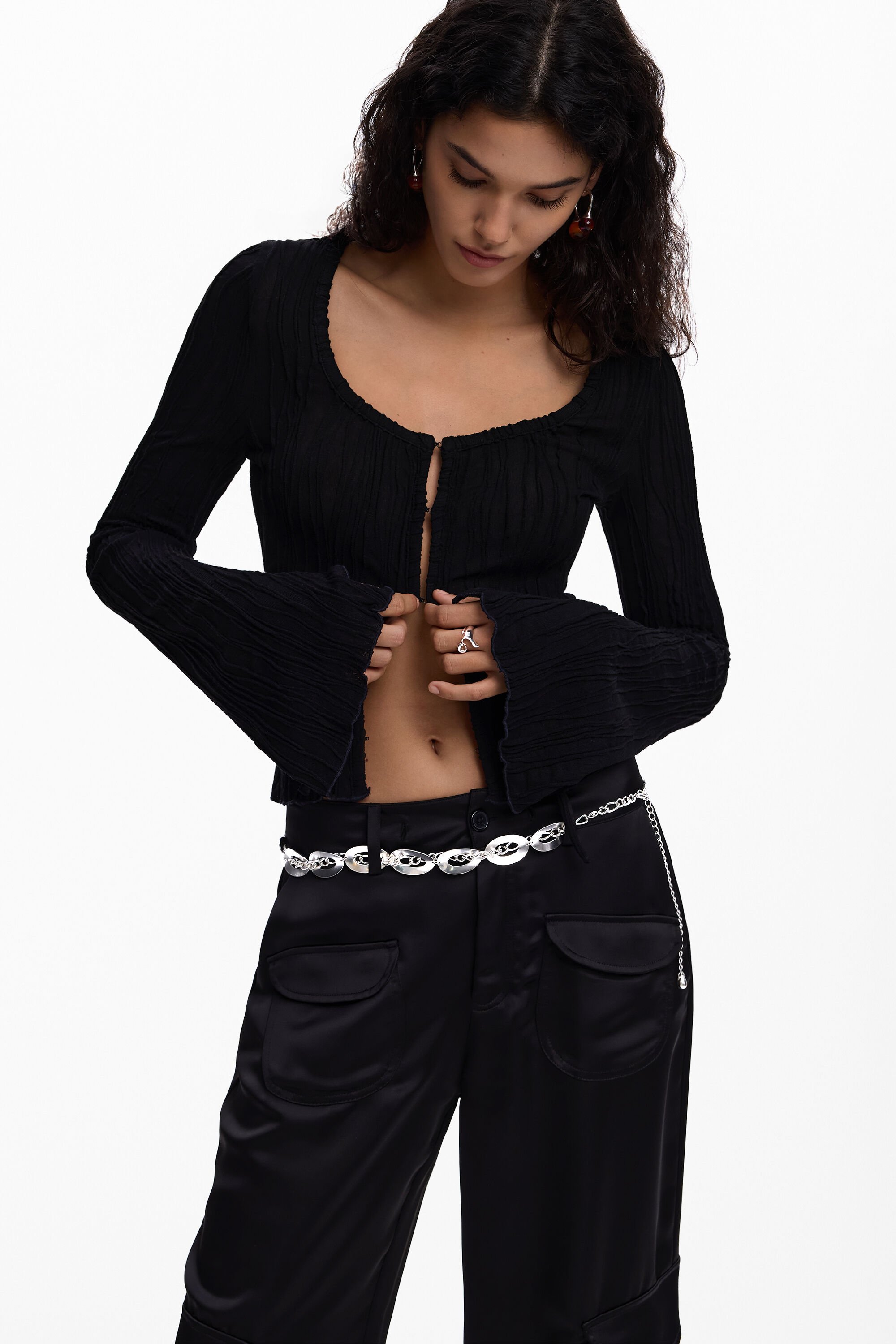 Desigual T-shirt met knopen en strik - BLACK