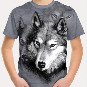 Wendy 3 Kinderkleding Jongens T-shirt Korte Mouw Cool 3D Wolf Print Kinderen Zomerkleding Stijlvolle Streetwear Ronde Hals Meisjeskleding 160