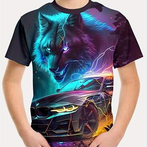 Wendy 3 Kinderkleding Jongens T-shirt Korte Mouw Cool 3D Wolf Print Kinderen Zomerkleding Stijlvolle Streetwear Ronde Hals Meisjeskleding 130
