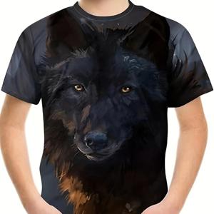 Wendy 3 Kinderkleding Jongens T-shirt Korte Mouw Cool 3D Wolf Print Kinderen Zomerkleding Stijlvolle Streetwear Ronde Hals Meisjeskleding 120