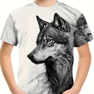 Wendy 3 Kinderkleding Jongens T-shirt Korte Mouw Cool 3D Wolf Print Kinderen Zomerkleding Stijlvolle Streetwear Ronde Hals Meisjeskleding 110