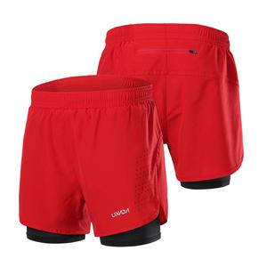 Lixada 2-in-1 hardloopshort voor heren, sneldrogend, ademend, actieve trainingsoefening, joggen, fietsen L rood