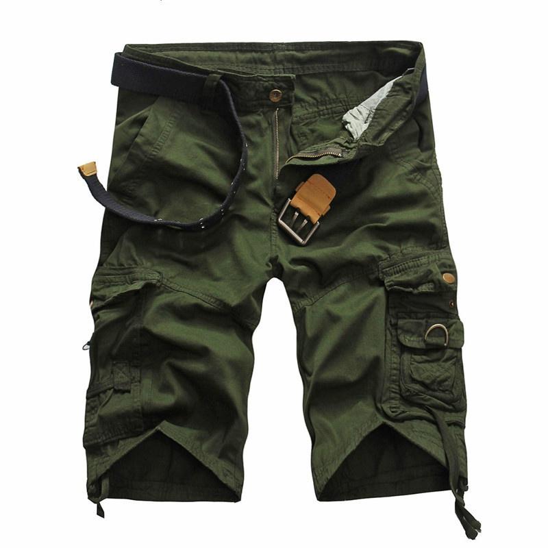 Idealife Cargoshorts voor heren Losse camouflageshorts met meerdere zakken Effen shorts All-match shorts met middelhoge taille 34 legergroene kleur