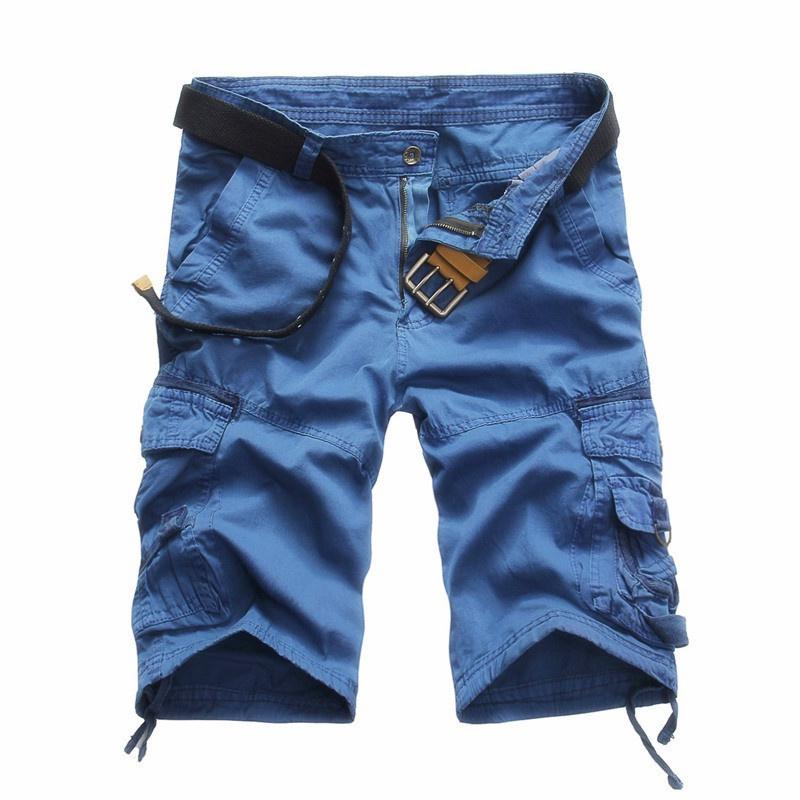 Idealife Cargoshorts voor heren Losse camouflageshorts met meerdere zakken Effen shorts All-match shorts met middelhoge taille 34 blauw