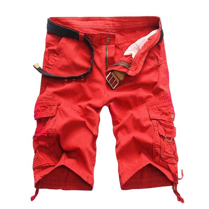 Idealife Cargoshorts voor heren Losse camouflageshorts met meerdere zakken Effen shorts All-match shorts met middelhoge taille 34 rood