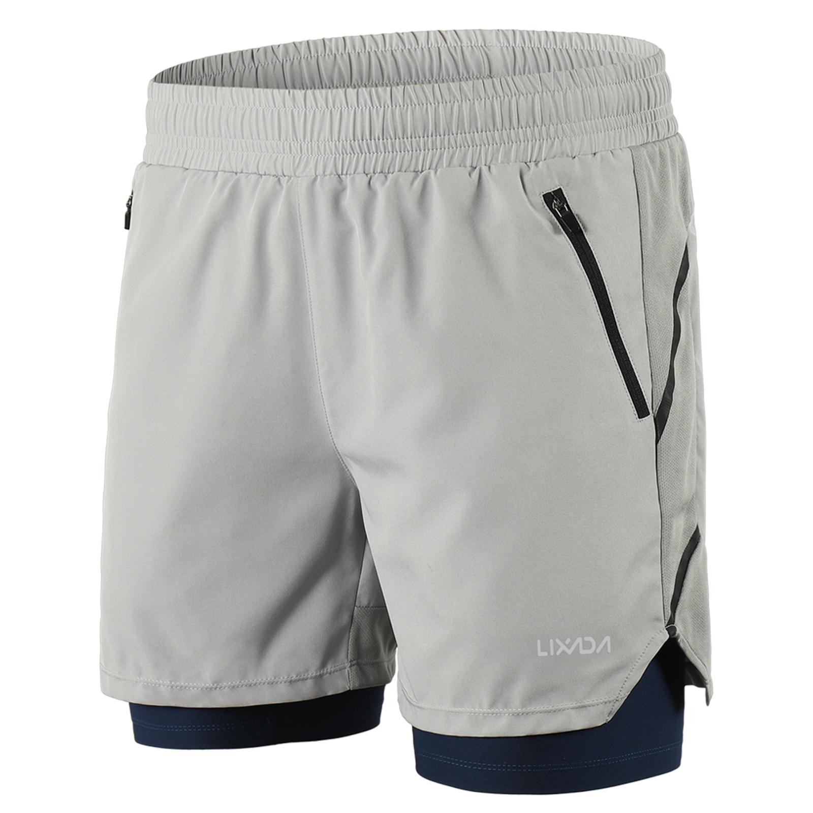 Lixada Heren 2 in 1 hardloopshort Sneldrogend Ademend Actieve trainingsoefening Jogging Marathon XXL grijs