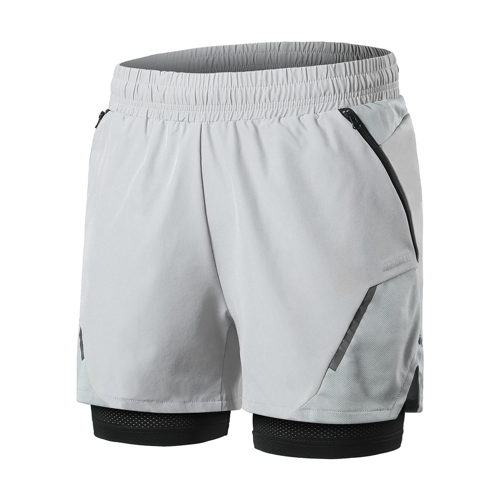 TOMTOP JMS 2-in-1 hardloopshorts voor heren met ritszakken, snel drogende trainingsshorts voor training in de sportschool L lichtgrijze kleur