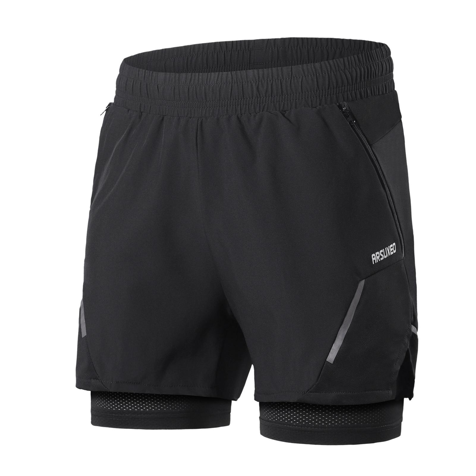 TOMTOP JMS 2-in-1 hardloopshorts voor heren met ritszakken, snel drogende trainingsshorts voor training in de sportschool XL zwart