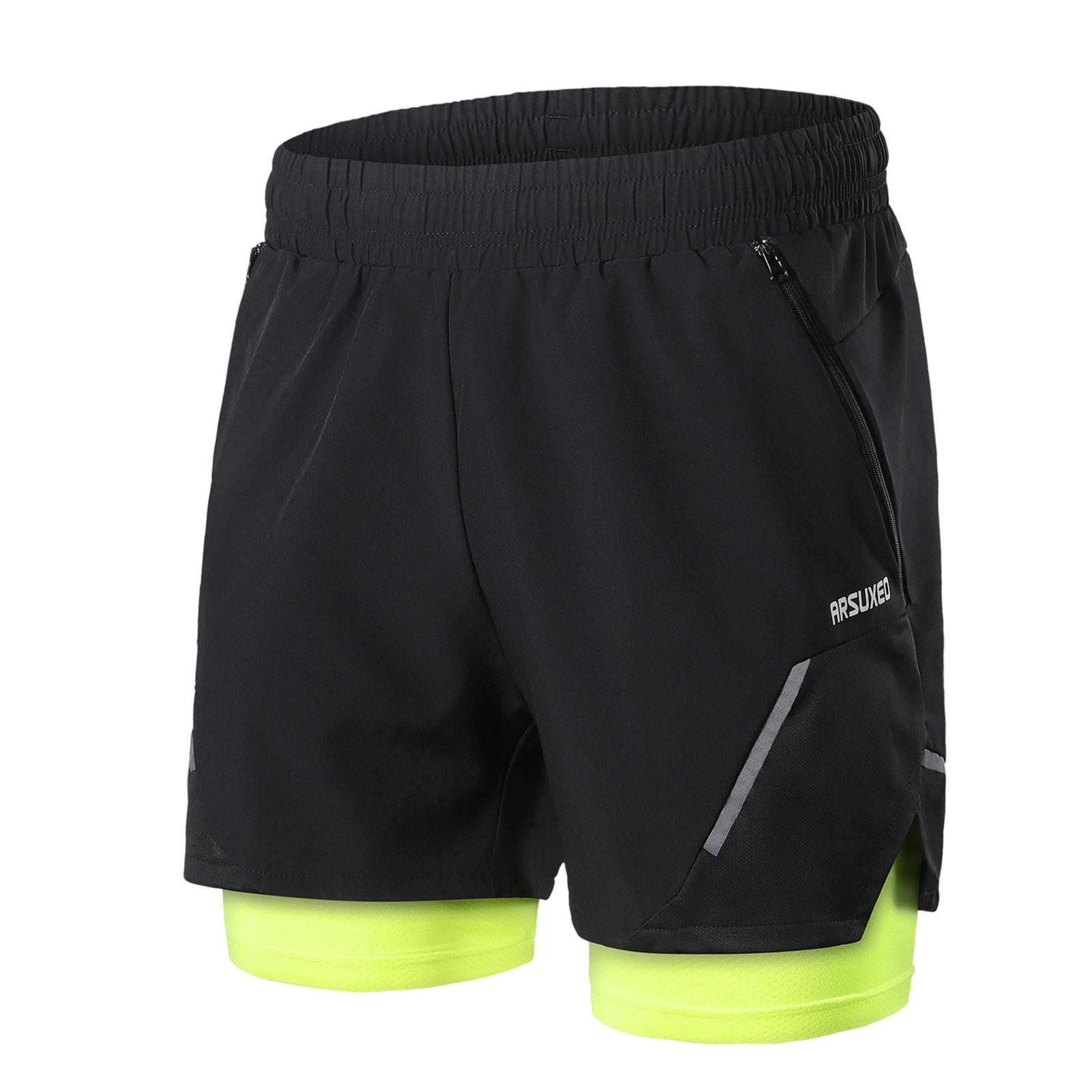 TOMTOP JMS 2-in-1 hardloopshorts voor heren met ritszakken, snel drogende trainingsshorts voor training in de sportschool L zwart/groen