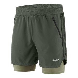 TOMTOP JMS Lixada Heren 2 in 1 hardloopshort Sneldrogend Ademend Actieve trainingsoefening Jogging Marathon XL legergroene kleur