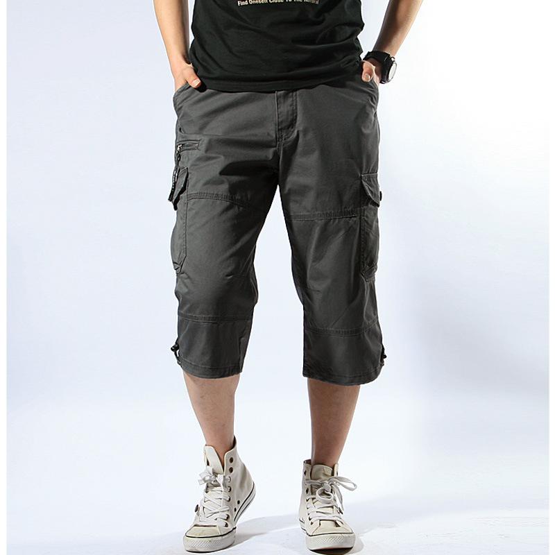 Cloth W Zomer Heren Cargo Shorts Knie Zak Casual Plus Maten Elastische Taille Stijl Katoenen Capri Broek L donkergrijze kleur