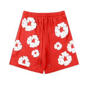 YiGeiWoLiGiaoGiao Casual shorts met print voor dames en heren, straatmodetrend met zakken, casual broeken M rood