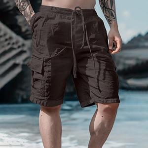 Ren Fashion Heren sport katoen linnen casual losse shorts casual pyjama zak jogging shorts broek XXL zwart