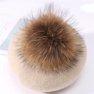 Dexing Herfst Winter Kinderen Warme Wollen Meisjes Baretten Met Natuurlijke Wasbeer Bont Pompom Hoed Voor Vrouwen adult