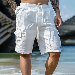 Ren Fashion Heren sport katoen linnen casual losse shorts casual pyjama zak jogging shorts broek XL wit