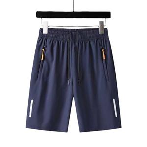 MenWardrobe Mannen sportshorts effen kleur rechte elastische taille casual dagelijkse kleding plus size ritszakken retro dunne knielengte zomershorts herenkleding 4XL blauw