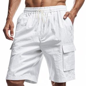 Fashion human Werkshort met meerdere zakken heren sportief casual los effen linnen trekkoord driekwart broek XL wit