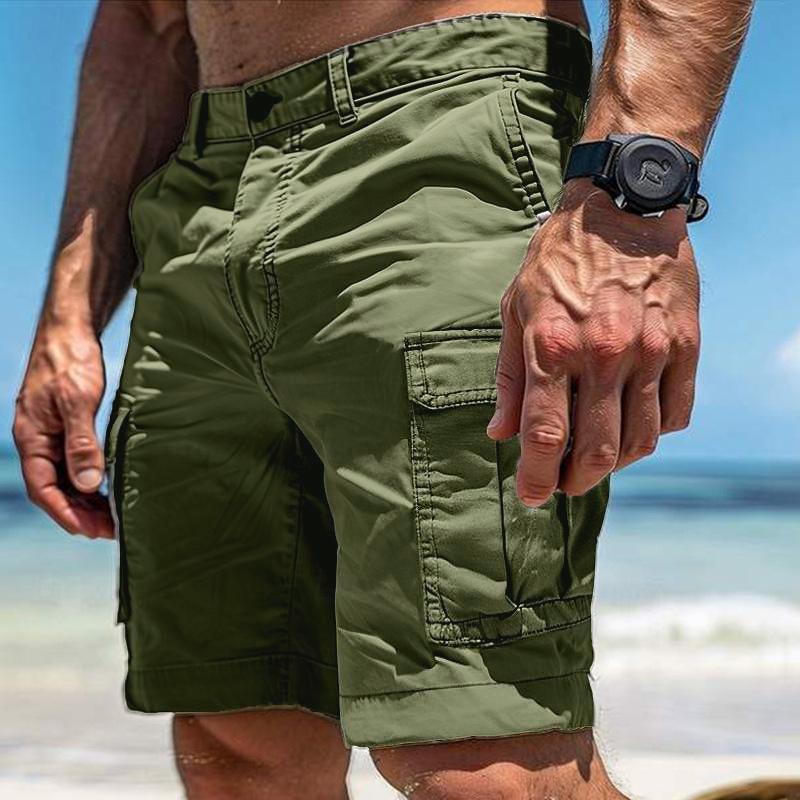 FX Men Casual Losse Cargo Shorts Voor Heren Zomer Trendy Multi-zakken Patchwork Shorts Heren Mode Effen Kleur Rechte Shorts XXL donkergroene kleur