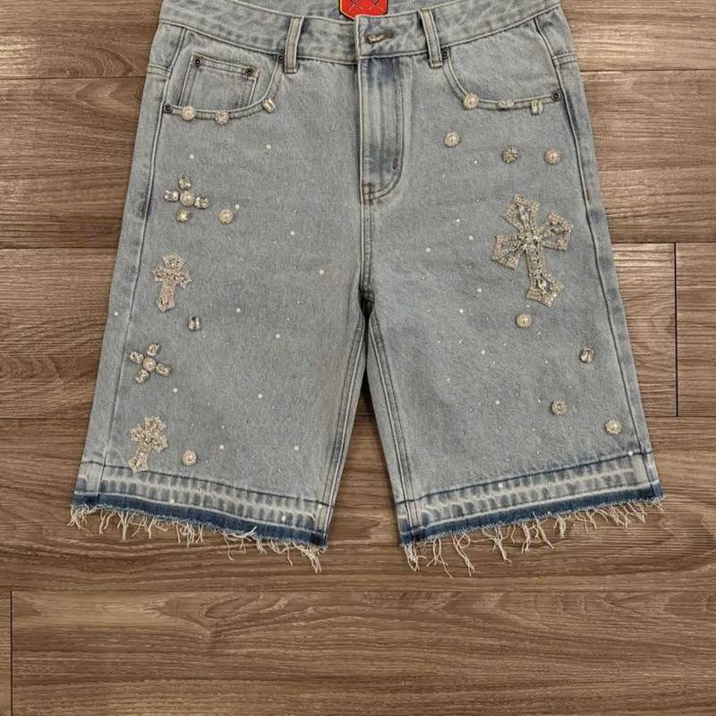Clothing 04 Casual Heren Denim Shorts Broek Mode Retro Stijl Jeans Shorts Jeans Gothic Strass Denim Shorts XXL