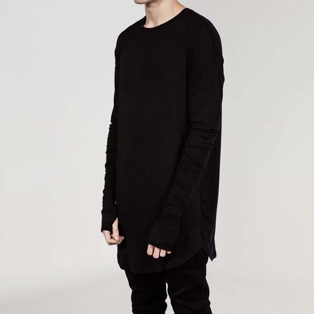 Five Fine Hip Hop T-shirt Vol Heren Lange Mouw T-shirt met Duimgaten Manchetten T-shirts Shirts Gebogen Zoom Heren Streetwear Tops Plus Size M zwart