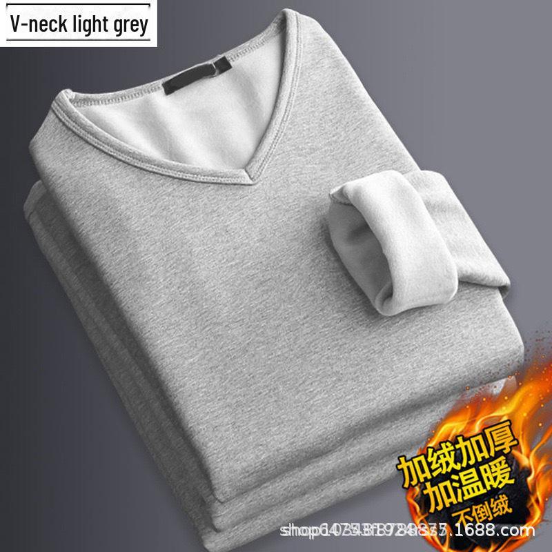 StrideBox Heren Thermisch Pluche T-shirt met Lange Mouwen, Effen V-Hals Zakelijk Top voor Lente/Herfst 3XL