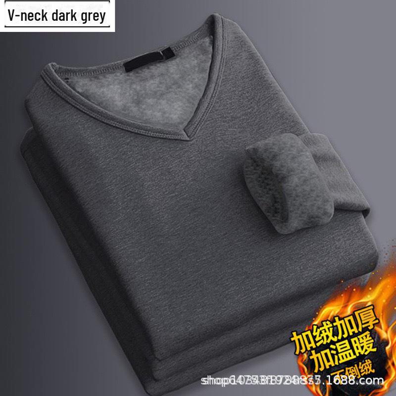 StrideBox Heren Thermisch Pluche T-shirt met Lange Mouwen, Effen V-Hals Zakelijk Top voor Lente/Herfst 2XL