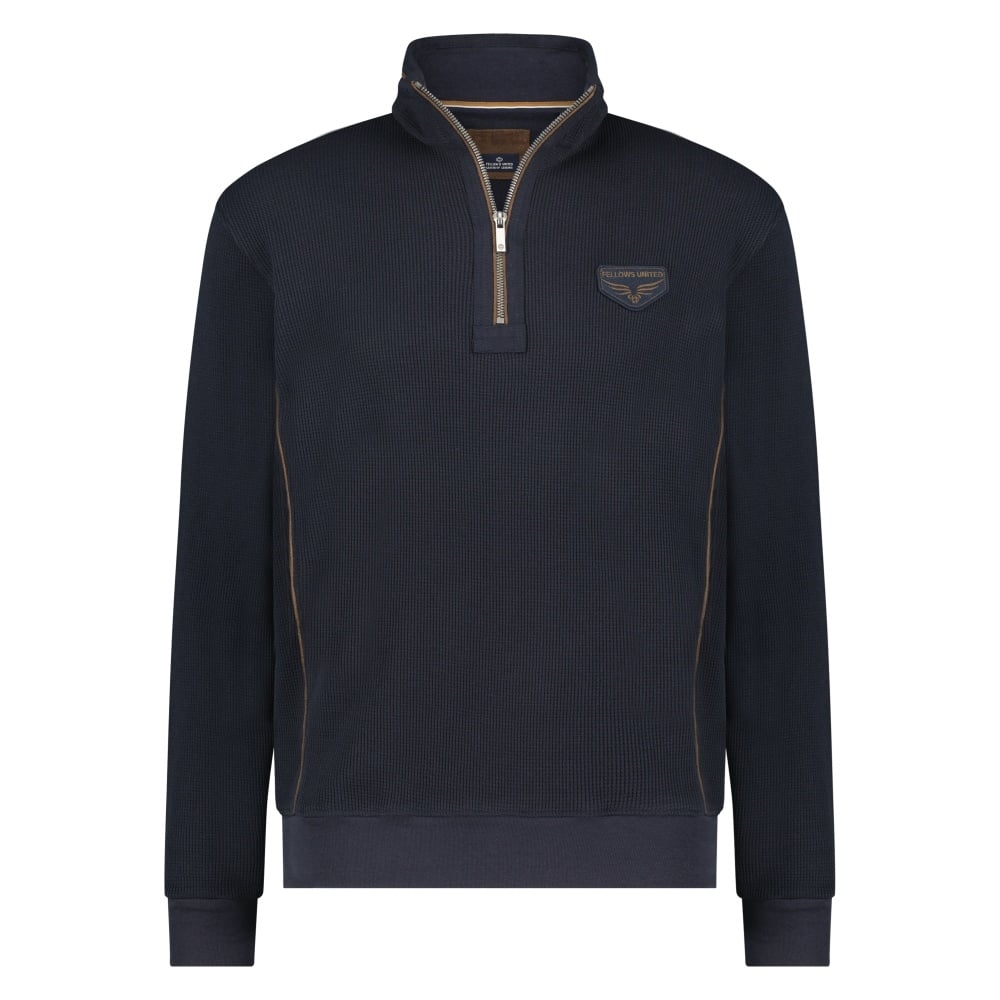 Fellows United Half Zip Pullover Waffleixed Fabric Navy 