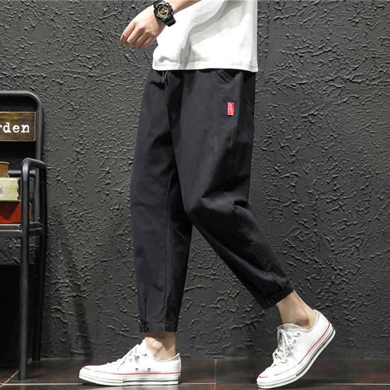 COCOi Spring and Summer Men's Pants Cotton Slim Fit Small Leg Pants Straight Leg Ankle Pants Casual Versatile Solid Color S zwart