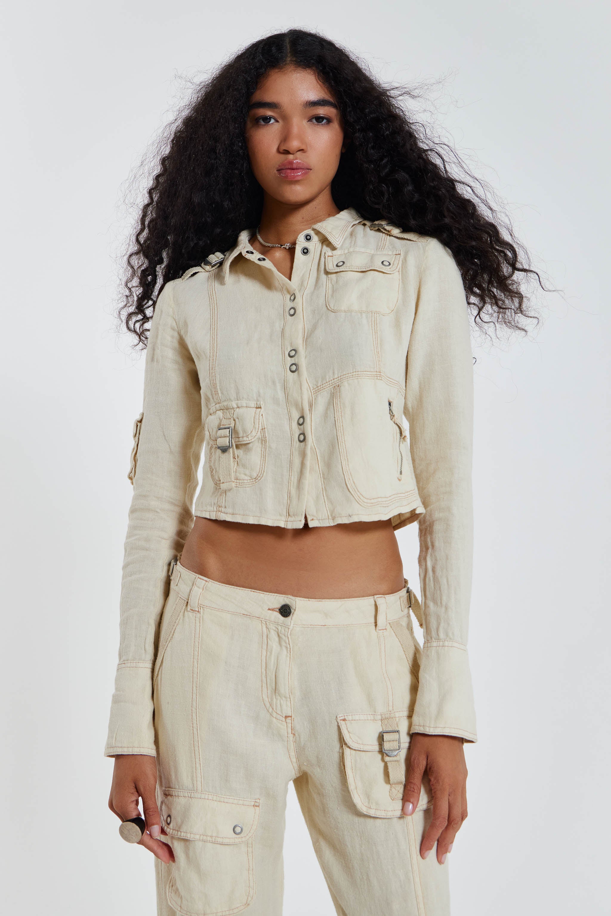 Jaded London Santal Linen Cargo Shirt